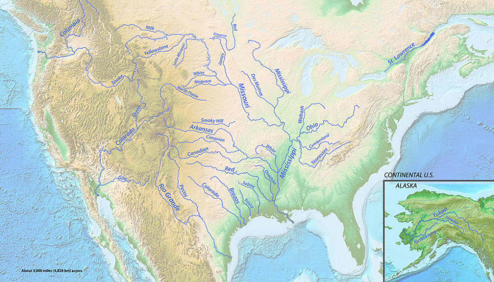 Karte der wichtigsten Flüsse der USA