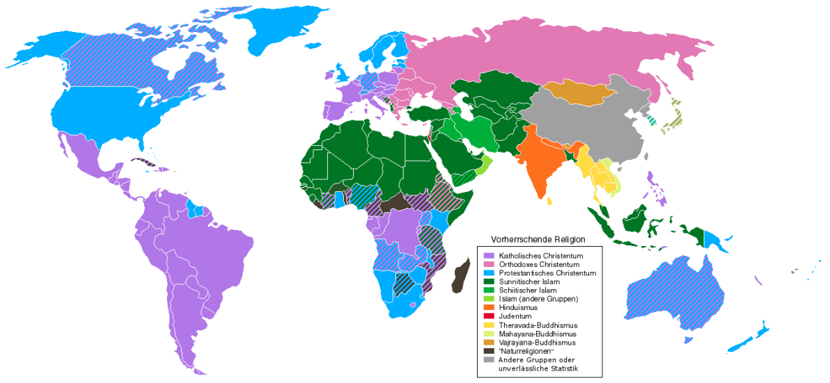 Karte Verbreitung der Weltreligionen