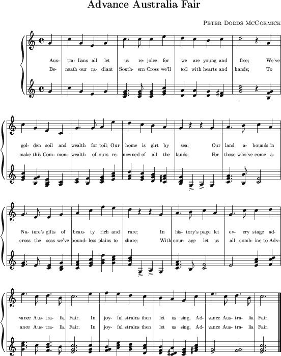 Notenblatt Australische Nationalhymne