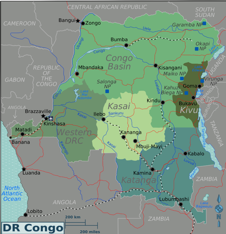 Wikivoyage-KArte von der Demokratischen Republik Kongo