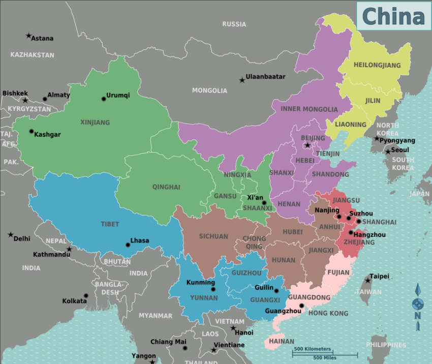 Wikivoyagekarte der Volksrepublik China