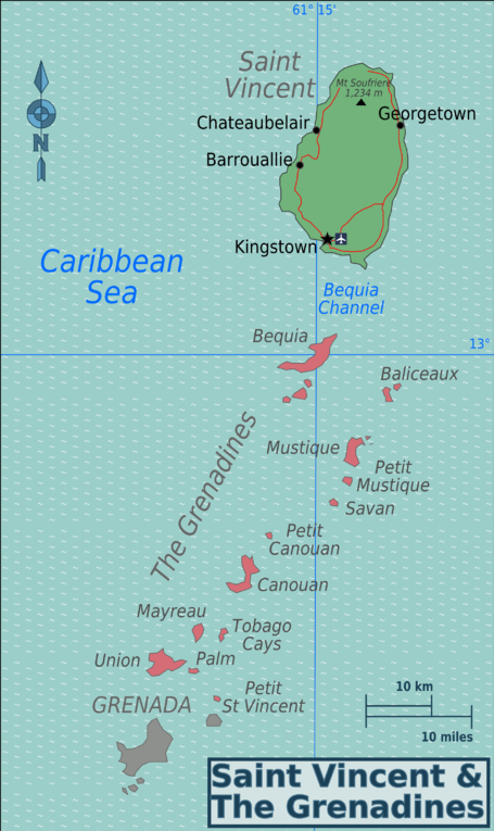Map of Saint Vincent and the Grenadines (Caribbean)