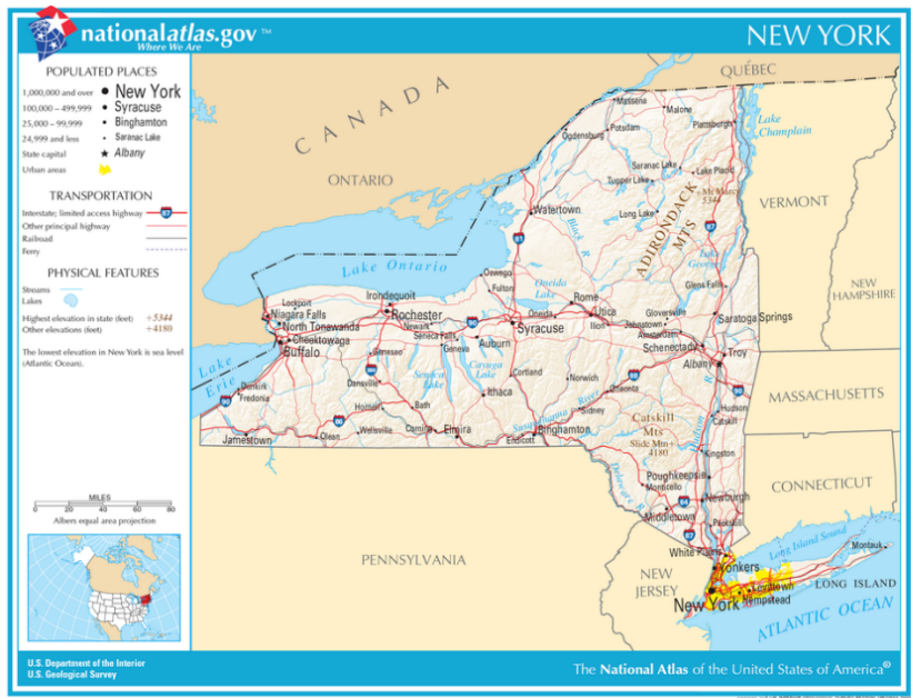 Karte vom Bundesstaat New York