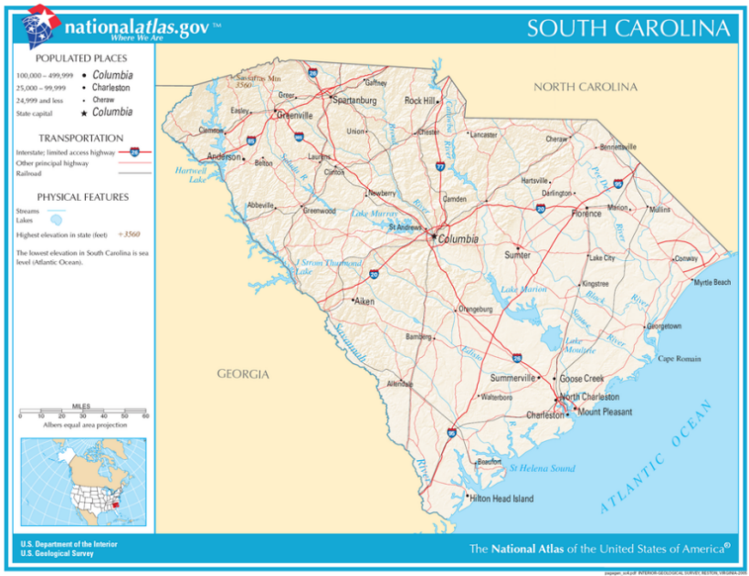 Karte von South Carolina