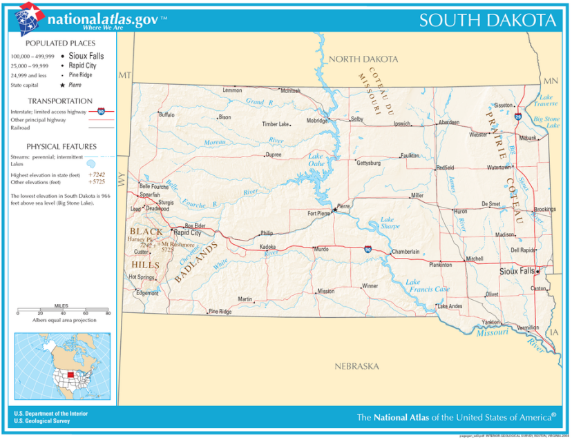 Landkarte von South Dakota
