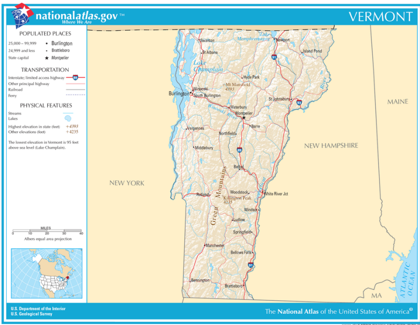 Karte vom Bundesstaat Vermont