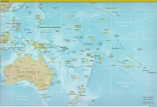 Physische Karte Australien und Ozeanien