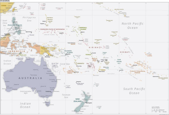 Politische Karte Australien und Ozeanien