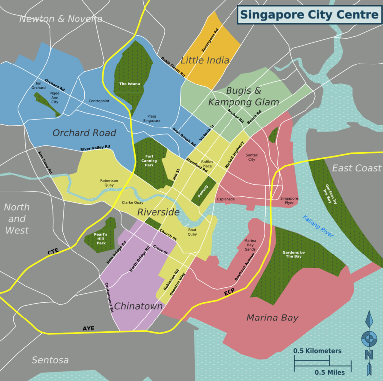 Map of the districts in the Singapore city centre