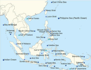 Karte der Ozeane und Meere von Südostasien