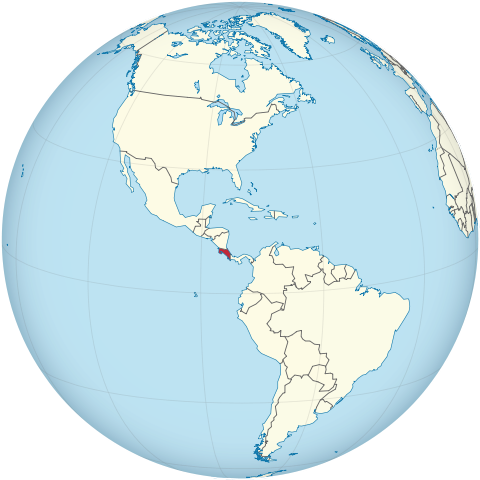 Grafik: Ortografische Pojektion von Costa Rica auf der Weltkugel