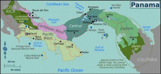 Regionalkarte Panama mit farbig markierten Regionen